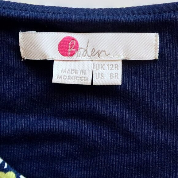 Boden Willa Navy Blue & Green Apple Print Jersey Surplice V-neck Midi Dress 8 - Picture 8 of 12